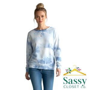 SPLENDID Blue White Tie Dye Waffle Knit Sweatshirt M Thermal Pullover Top EUC